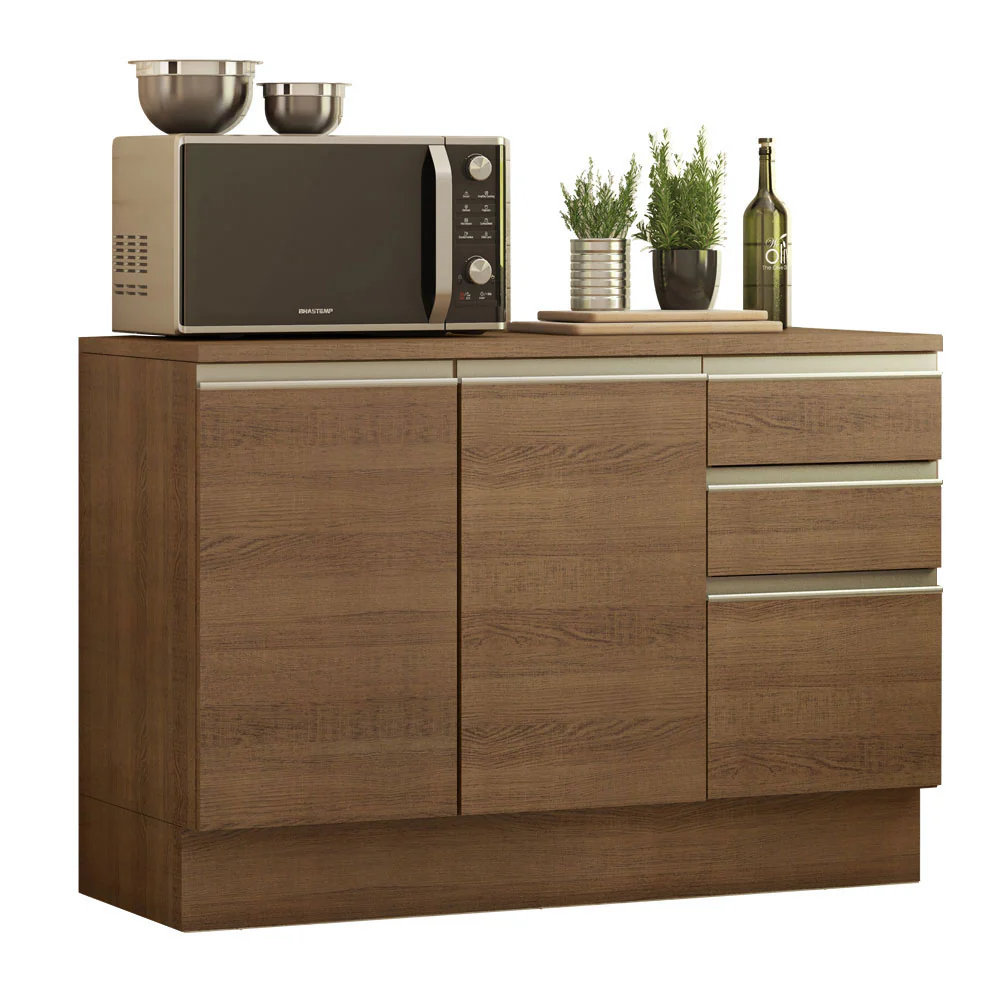 Balcão Cozinha 120 x 60 cm 2 Portas e 3 Gavetas (Com Tampo) Rustic Glamy Madesa