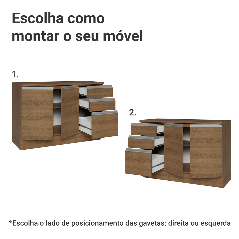 Balcão Cozinha 120 x 60 cm 2 Portas e 3 Gavetas (Com Tampo) Rustic Glamy Madesa - Image 4