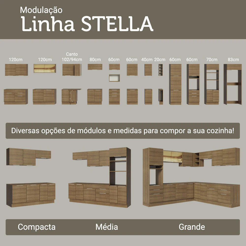 Balcão Cozinha 120 x 60 cm 2 Portas e 3 Gavetas (Com Tampo) Rustic Stella Madesa - Image 9