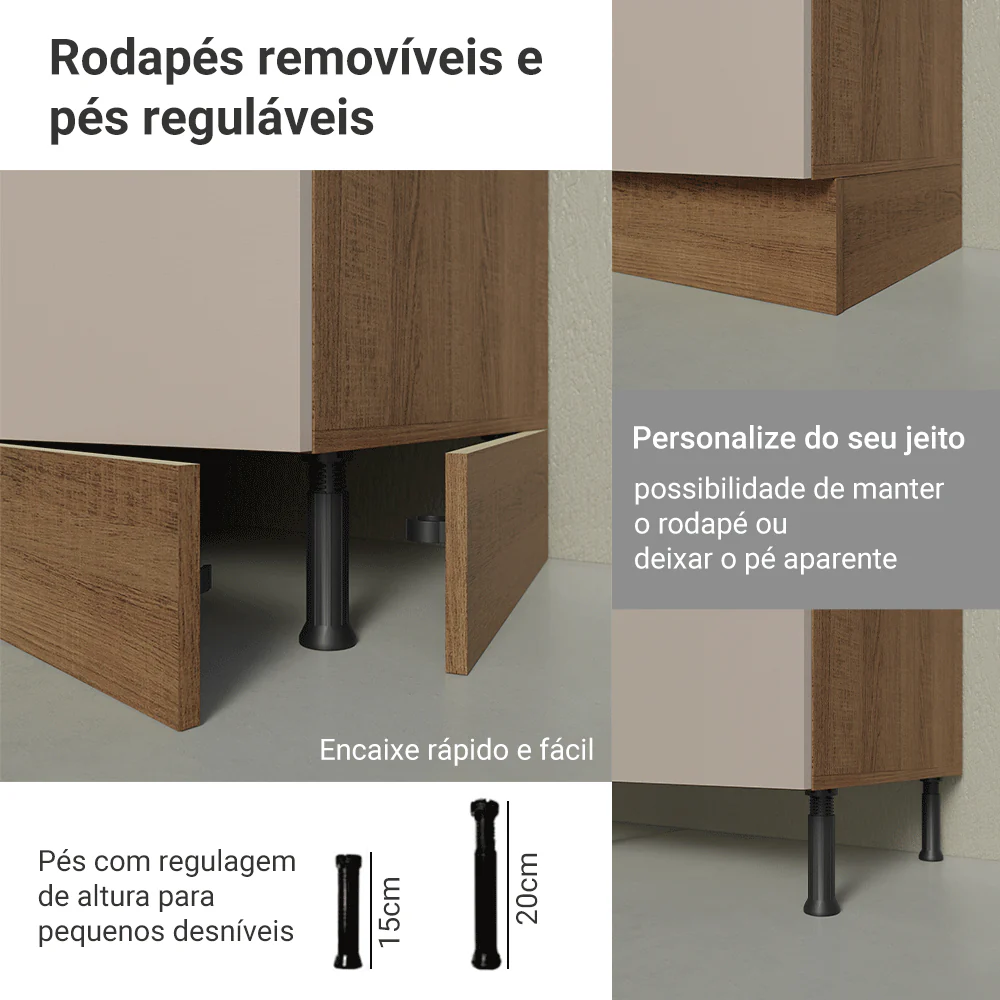 Balcão Cozinha 2 Portas e 3 Gavetas (Com Tampo) Rustic/Crema Agata Madesa - Image 8