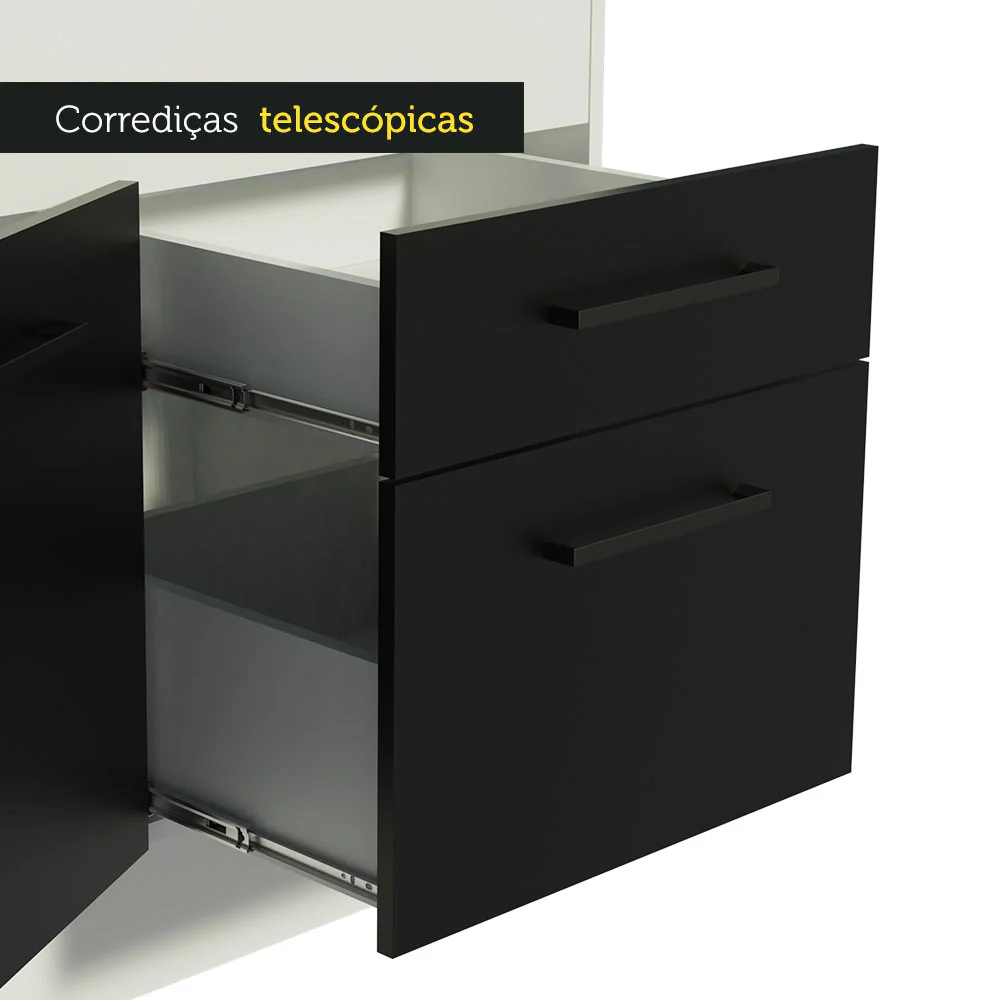 Balcão de Pia Madesa Agata 150 cm 2 Portas e 2 Gavetas (Sem Tampo e Pia) Branco/Preto - Image 8
