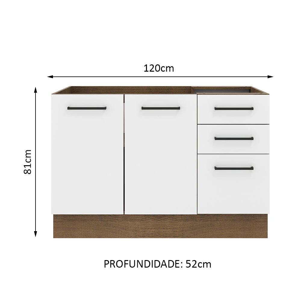 Balcão de Pia Madesa Agata 2 Portas e 3 Gavetas Rustic/Branco - Image 2