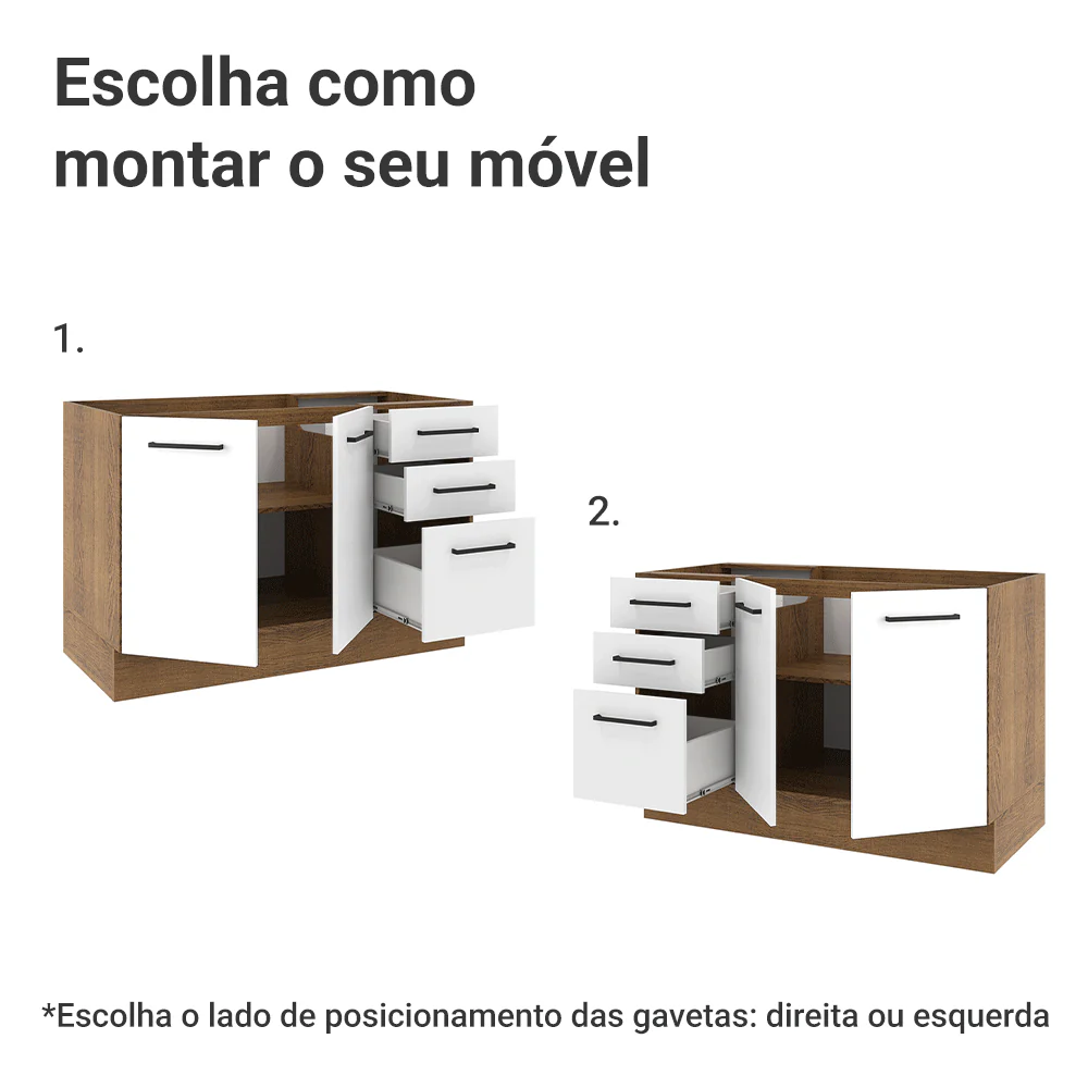 Balcão de Pia Madesa Agata 2 Portas e 3 Gavetas Rustic/Branco - Image 3