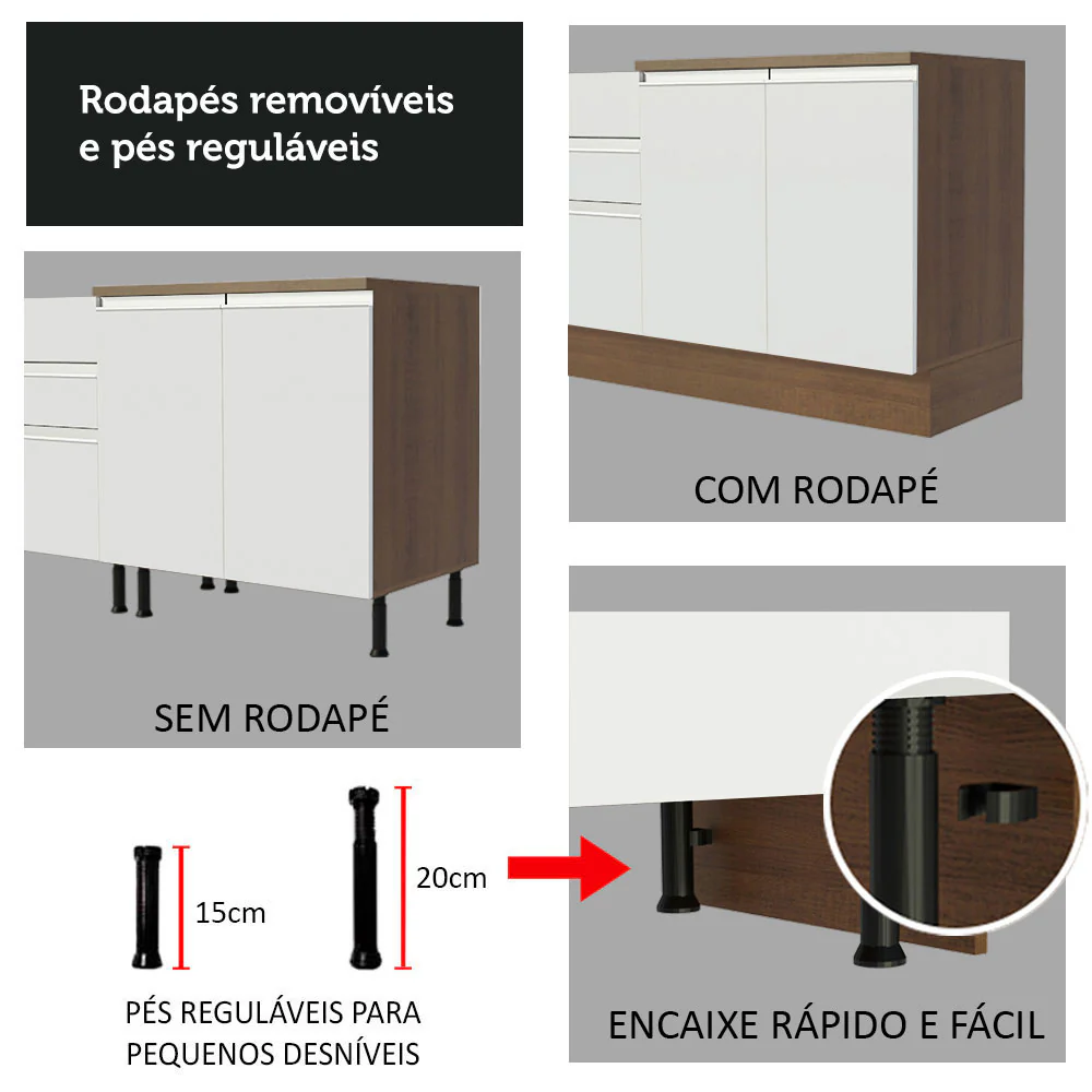 Balcão Gabinete de Pia Madesa Glamy 150 cm 2 Gavetas 2 Portas (Sem Tampo e Pia) Rustic/Branco - Image 9