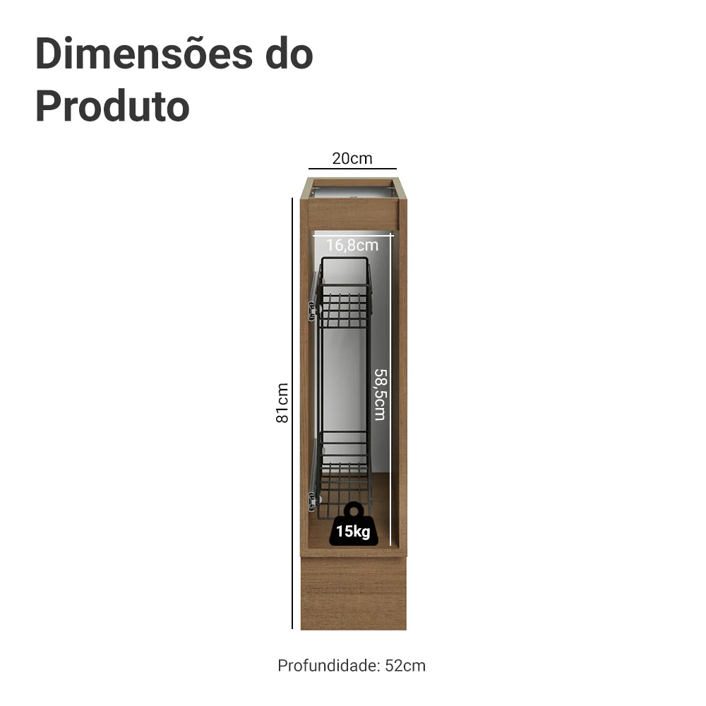 Balcão Porta-Temperos 20 cm 1 Porta (Sem Tampo) Rustic/Cinza Vik Madesa - Image 3