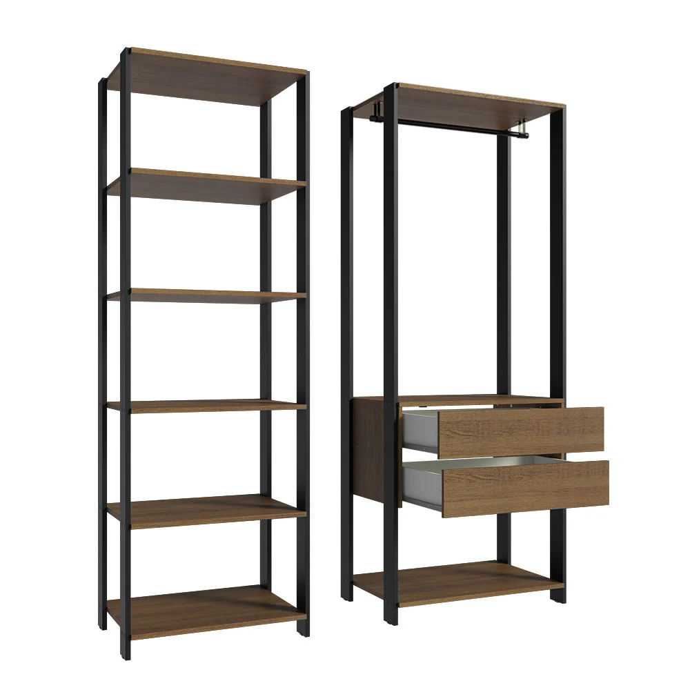 Guarda-Roupa Closet Modulado Valencia 2 Gavetas 129cm Rustic/Preto Madesa - Image 5