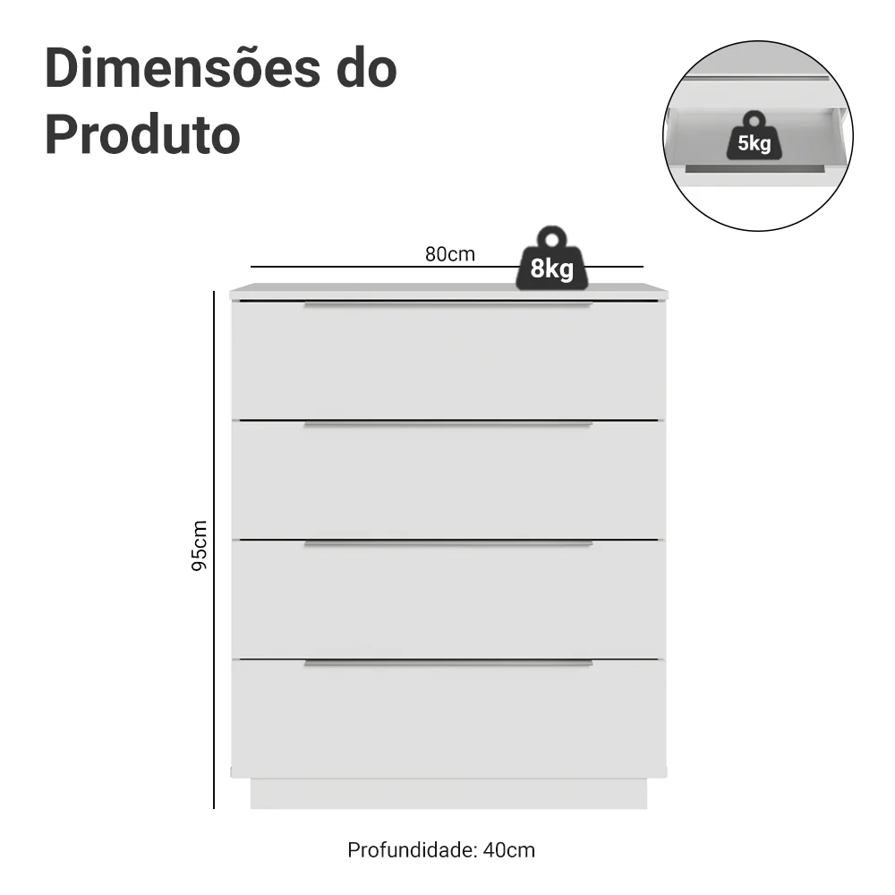 Comoda Madesa 4 Gavetas Branco - Image 3
