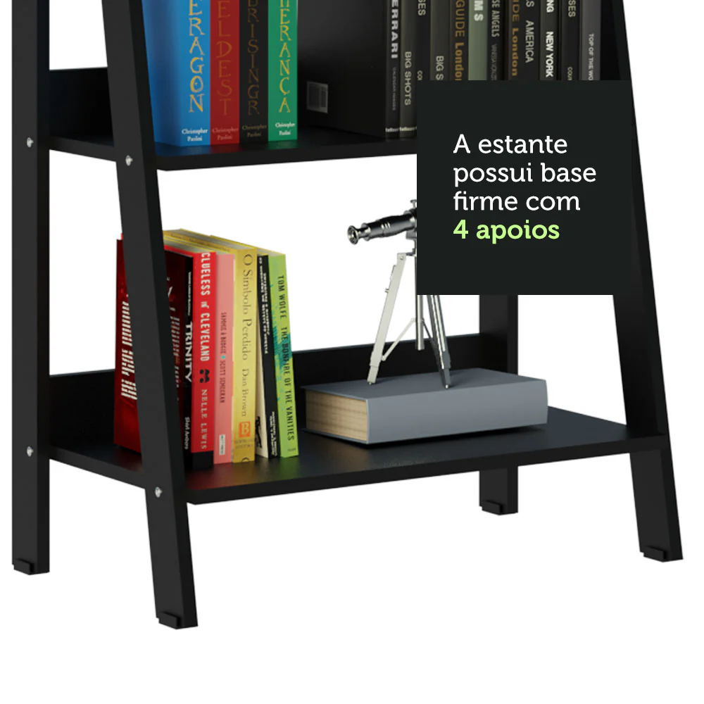 Conjunto Escritório Home Office com Mesa Industrial + Estante Escada Preto/Cinza Madesa - Image 8