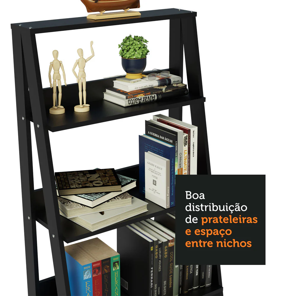 Conjunto Escritório Home Office com Mesa Industrial + Estante Escada Rustic/Preto Madesa - Image 9