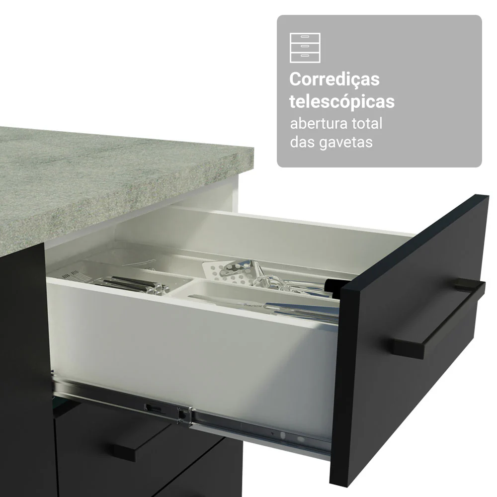 Conjunto Gabinete para Banheiro 120cm 3 Portas 3 Gavetas Branco/Preto Agata Madesa 01 - Image 6