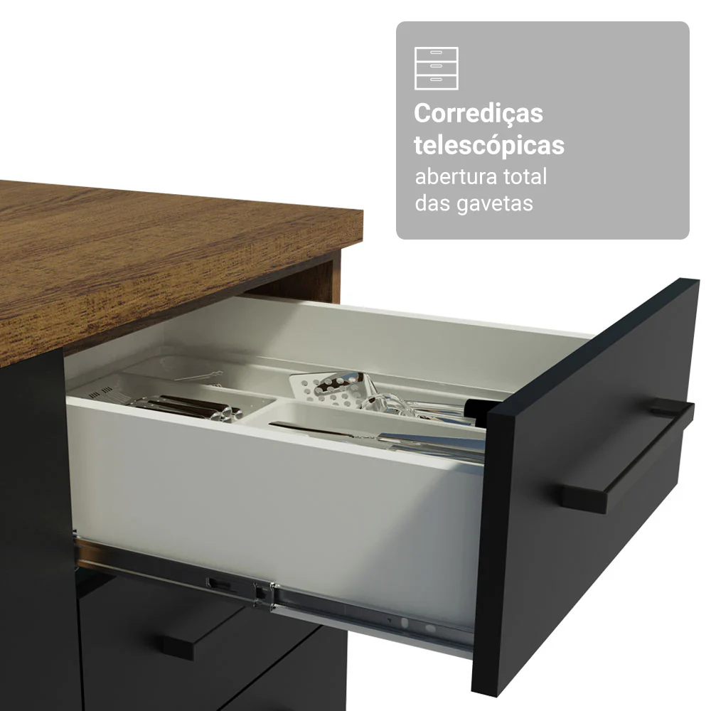 Conjunto Gabinete para Banheiro 120cm 3 Portas 3 Gavetas Rustic/Preto Agata Madesa 01 - Image 6