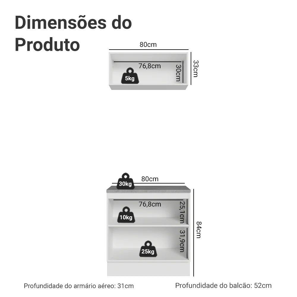 Conjunto Gabinete para Banheiro 80cm 3 Portas Branco/Verde Vik Madesa 02 - Image 3