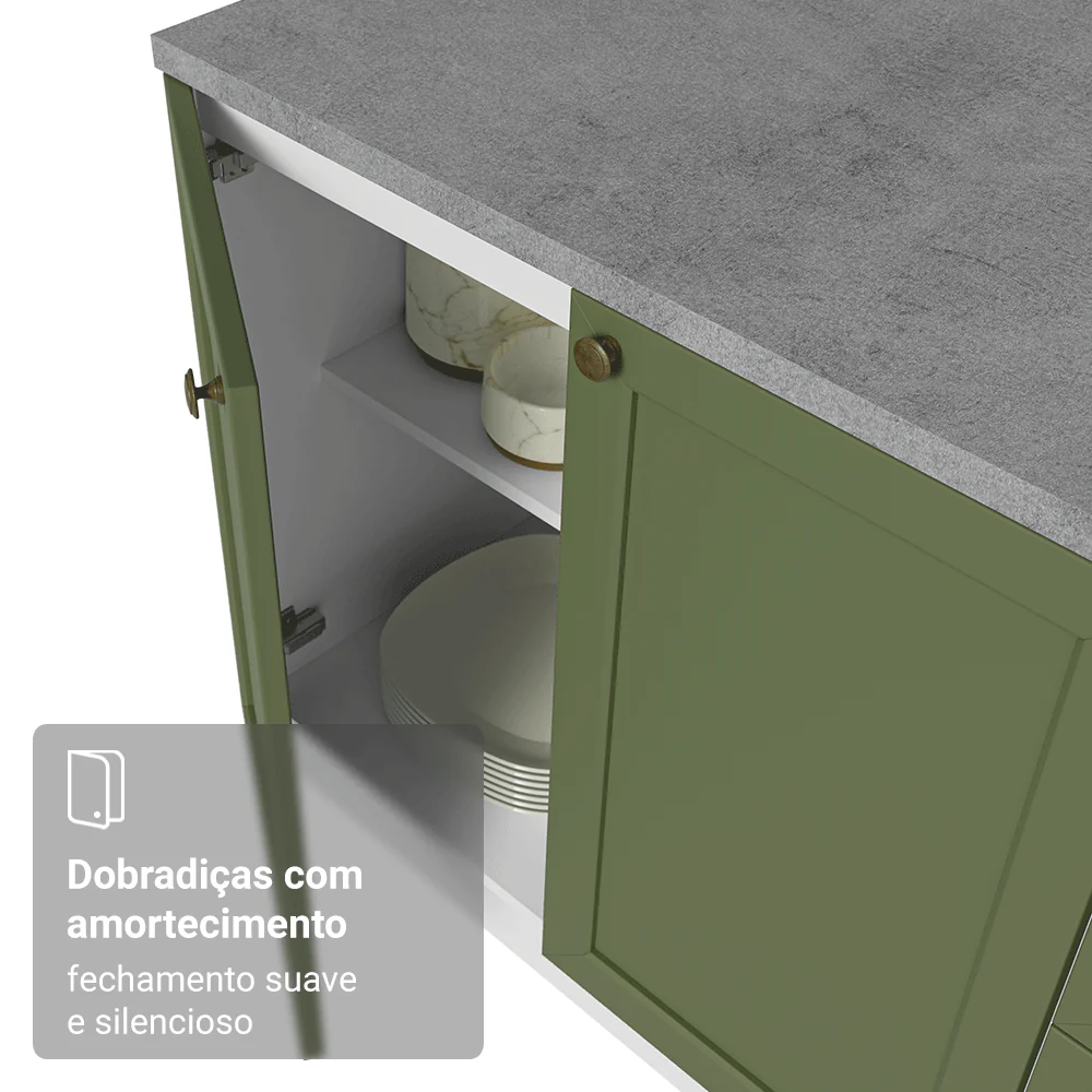 Conjunto Gabinete para Banheiro 80cm 3 Portas Branco/Verde Vik Madesa 02 - Image 8