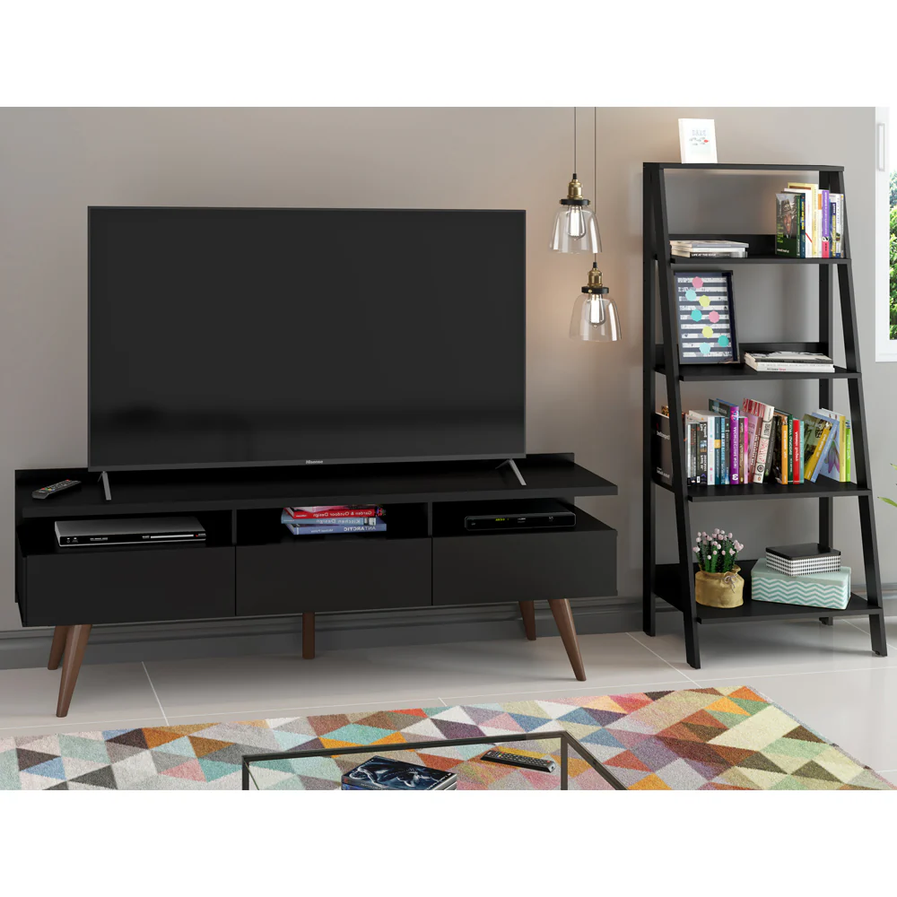 Rack para TV até 65 Polegadas Madesa Londres e Estante Escada Preto