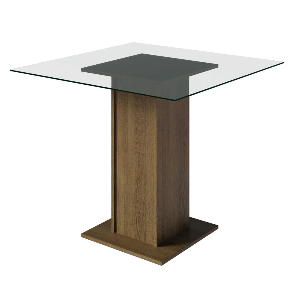 Conjunto Sala de Jantar Mesa Tampo de Vidro com 4 Cadeiras Rustic/Crema/Sintético Bege Aline Madesa - Image 5