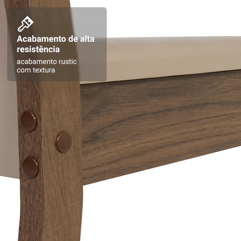 Conjunto Sala de Jantar Mesa Tampo de Vidro com 4 Cadeiras Rustic/Crema/Sintético Bege Aline Madesa - Image 8