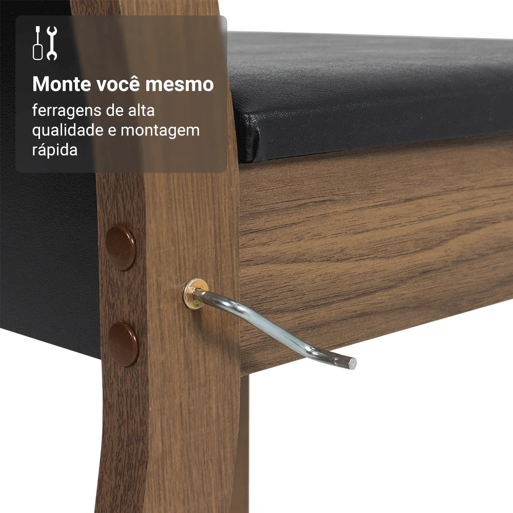 Conjunto Sala de Jantar Aline Madesa Mesa Tampo de Vidro com 4 Cadeiras Rustic/Preto - Image 7