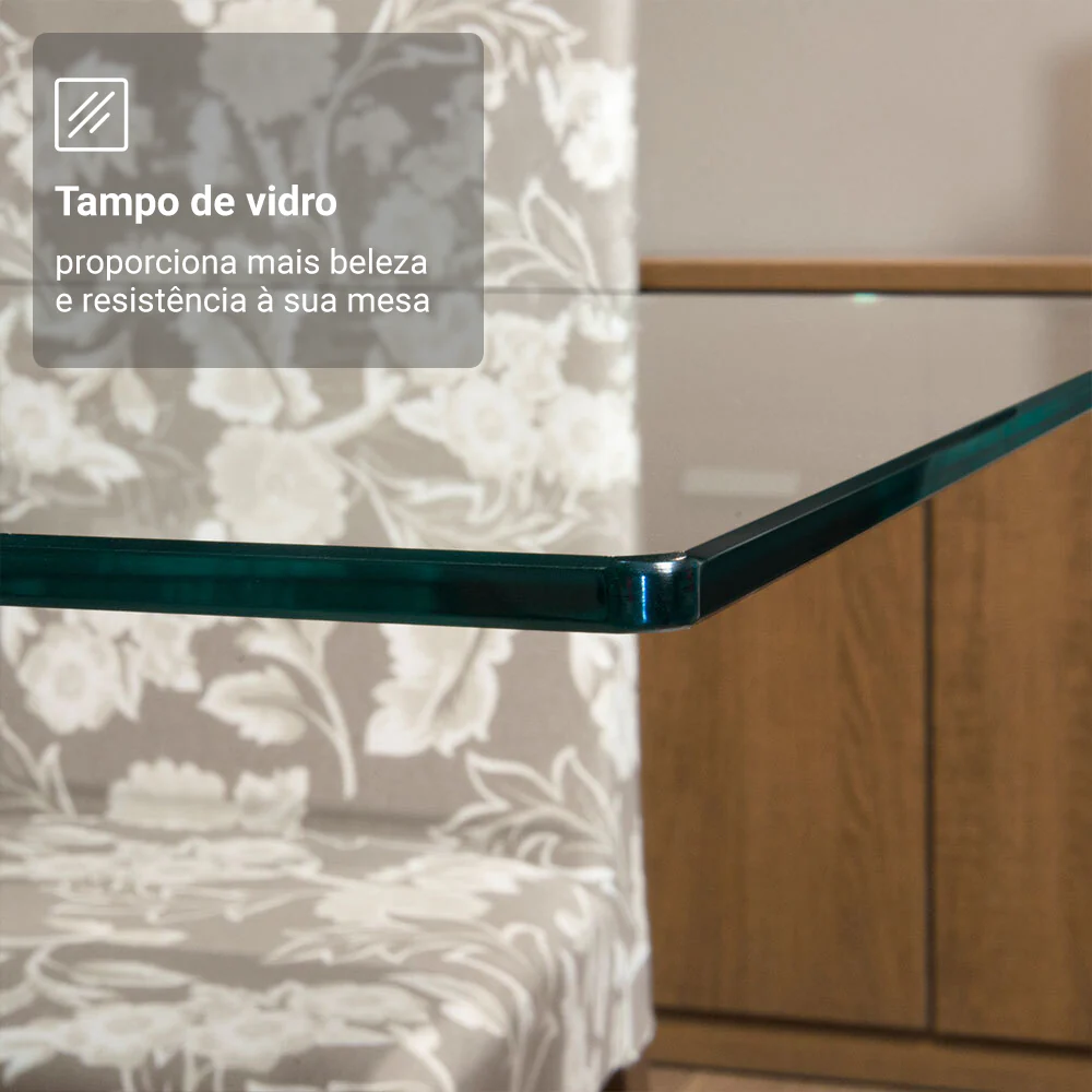 Conjunto Sala de Jantar Aline Madesa Mesa Tampo de Vidro com 4 Cadeiras Rustic/Preto - Image 9