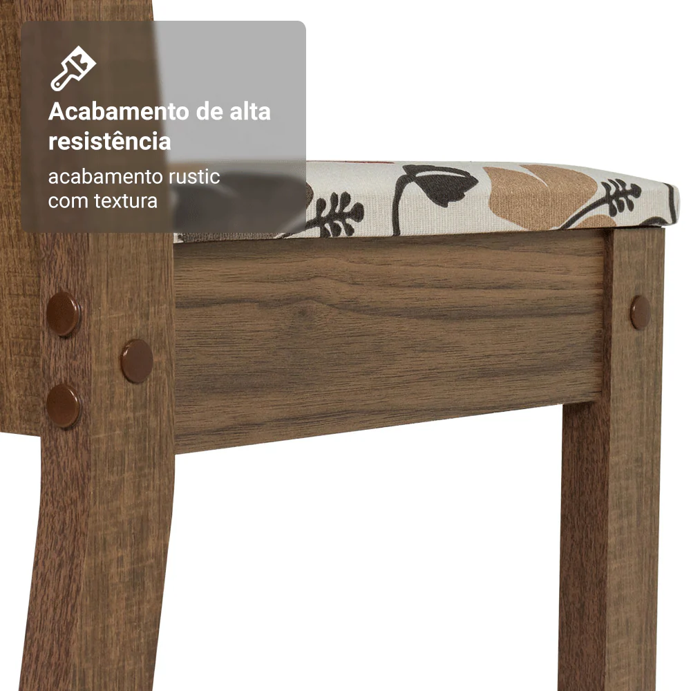 Conjunto Sala de Jantar Amora Mesa Tampo de Madeira 4 Cadeiras Rustic/Crema/Floral Hibiscos Madesa - Image 9