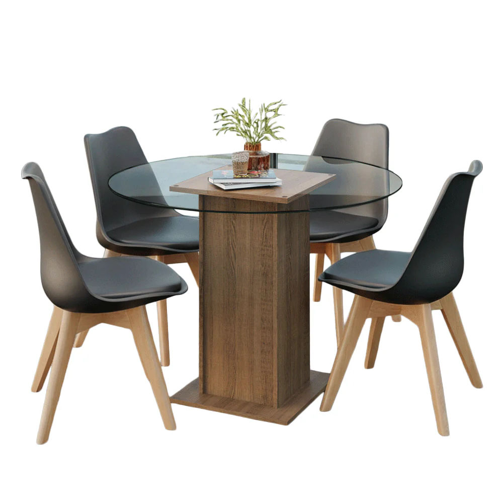Conjunto Sala de Jantar Denali Mesa Tampo de Vidro 4 Cadeiras Rustic/Preto Madesa - Image 2