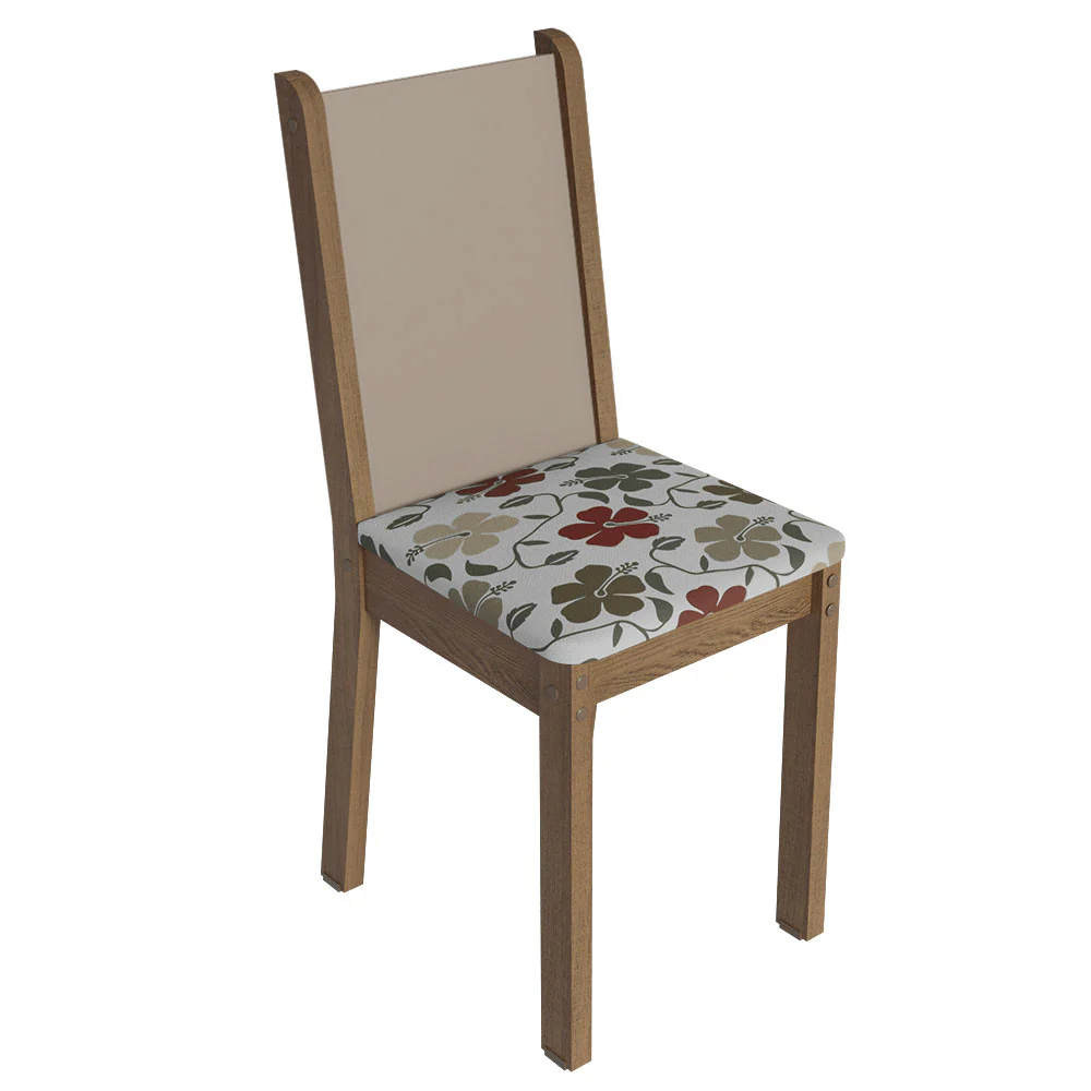 Conjunto Sala de Jantar Elóra Mesa Tampo de Vidro 6 Cadeiras Rustic/Crema/Floral Hibiscos Madesa - Image 6