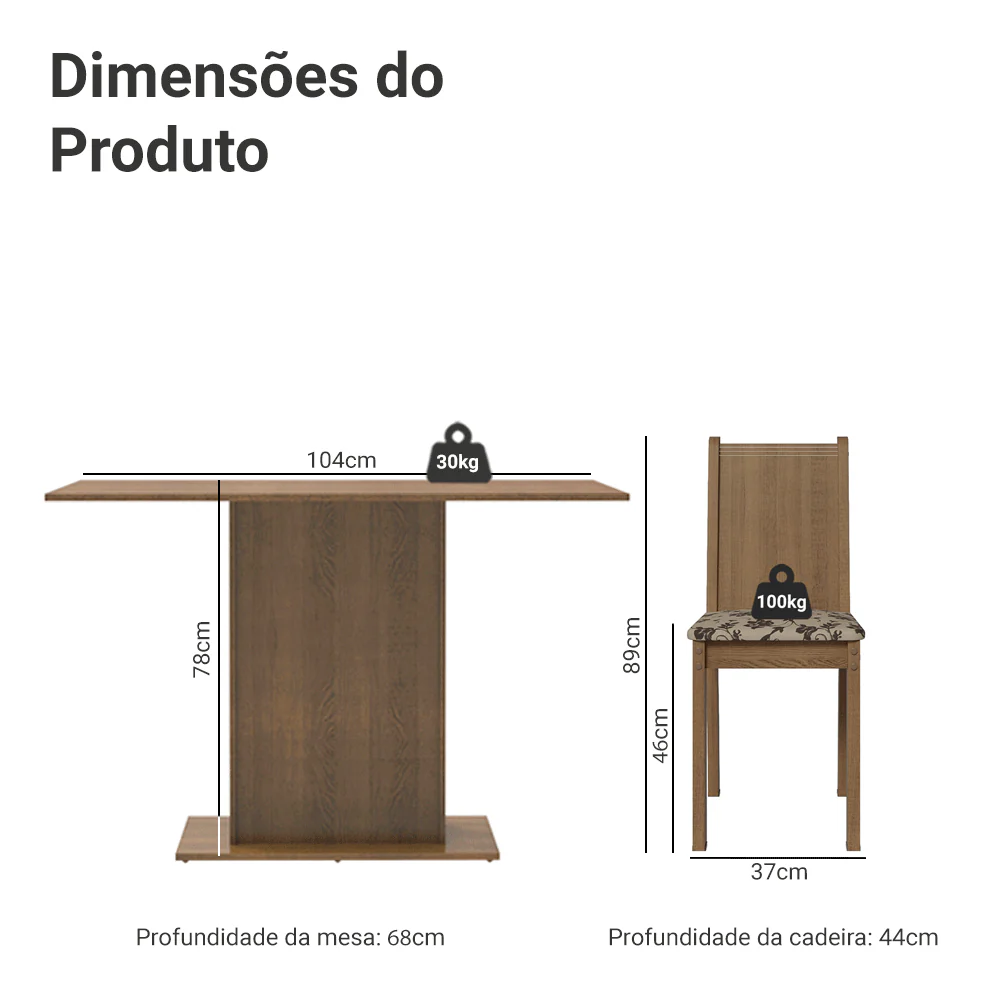 Conjunto Sala de Jantar Lexy Madesa Mesa Tampo de Madeira com 4 Cadeiras Rustic/Bege Marrom - Image 3