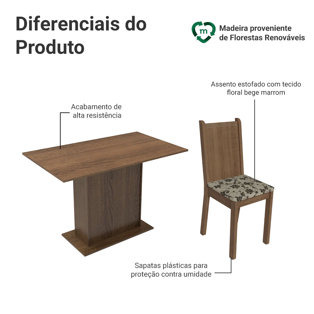 Conjunto Sala de Jantar Lexy Madesa Mesa Tampo de Madeira com 4 Cadeiras Rustic/Bege Marrom - Image 4