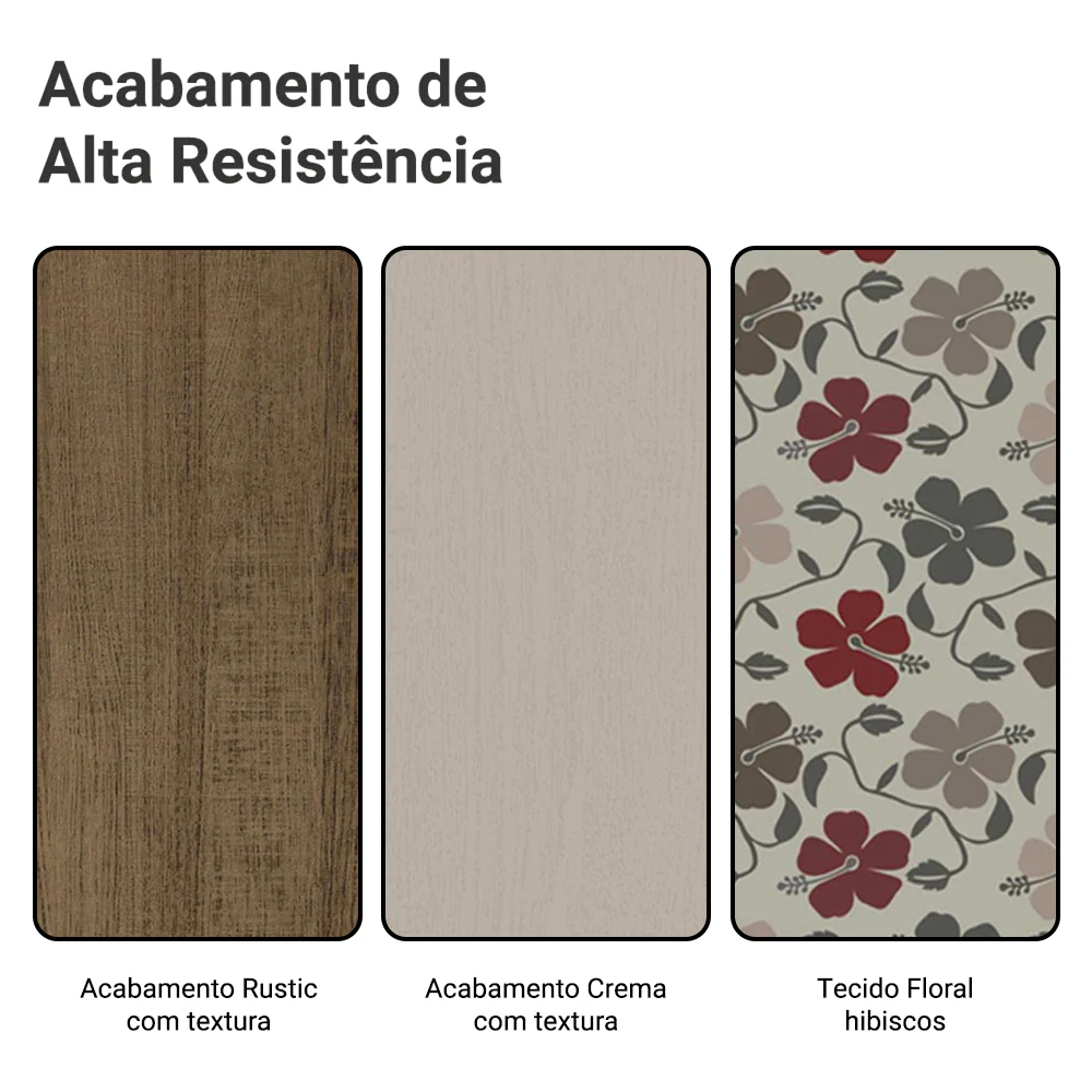 Conjunto Sala de Jantar Lucena Mesa Tampo de Madeira 6 Cadeiras Rustic/Crema/Floral Hibiscos Madesa - Image 10