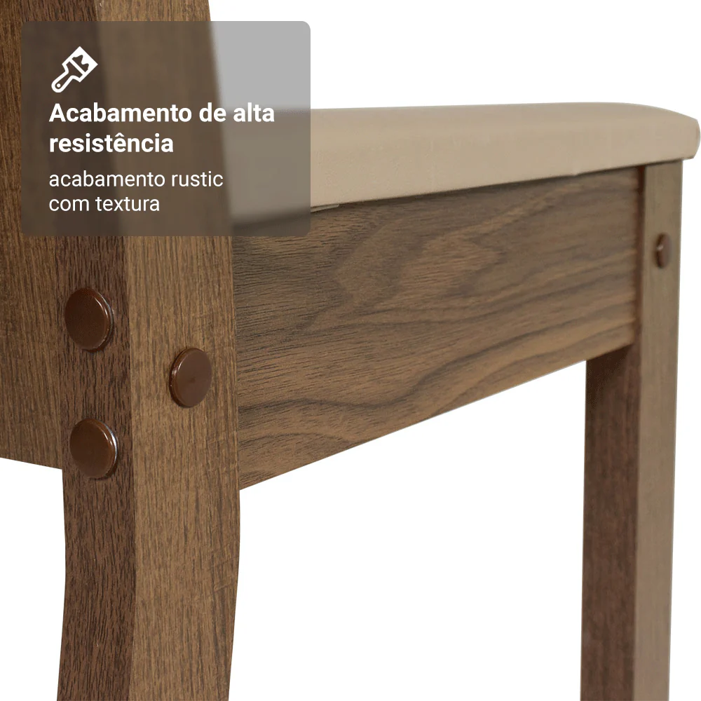 Conjunto Sala de Jantar Mesa Tampo de Madeira com 4 Cadeiras Rustic/Sintético Bege Madesa Luana - Image 9
