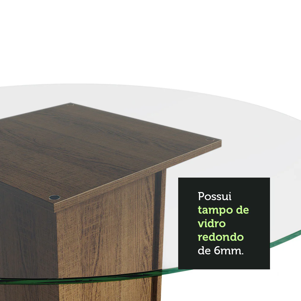 Conjunto Sala de Jantar Madesa Madu Mesa Tampo de Vidro Redondo 4 Cadeiras Rustic/Crema/Bege - Image 6