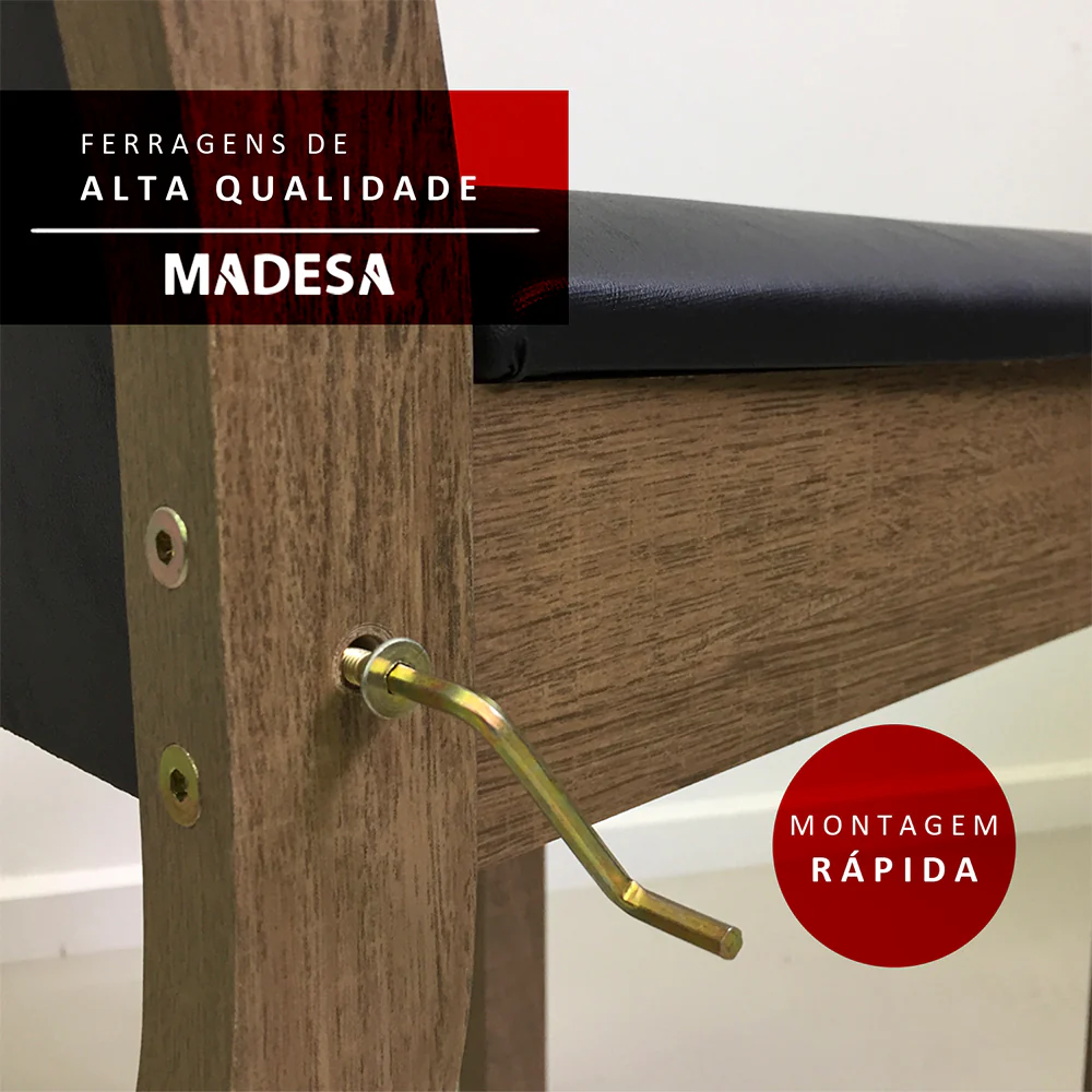 Conjunto Sala de Jantar Madesa Magda Mesa Tampo de Vidro com 4 Cadeiras Rustic/Bege Marrom - Image 6