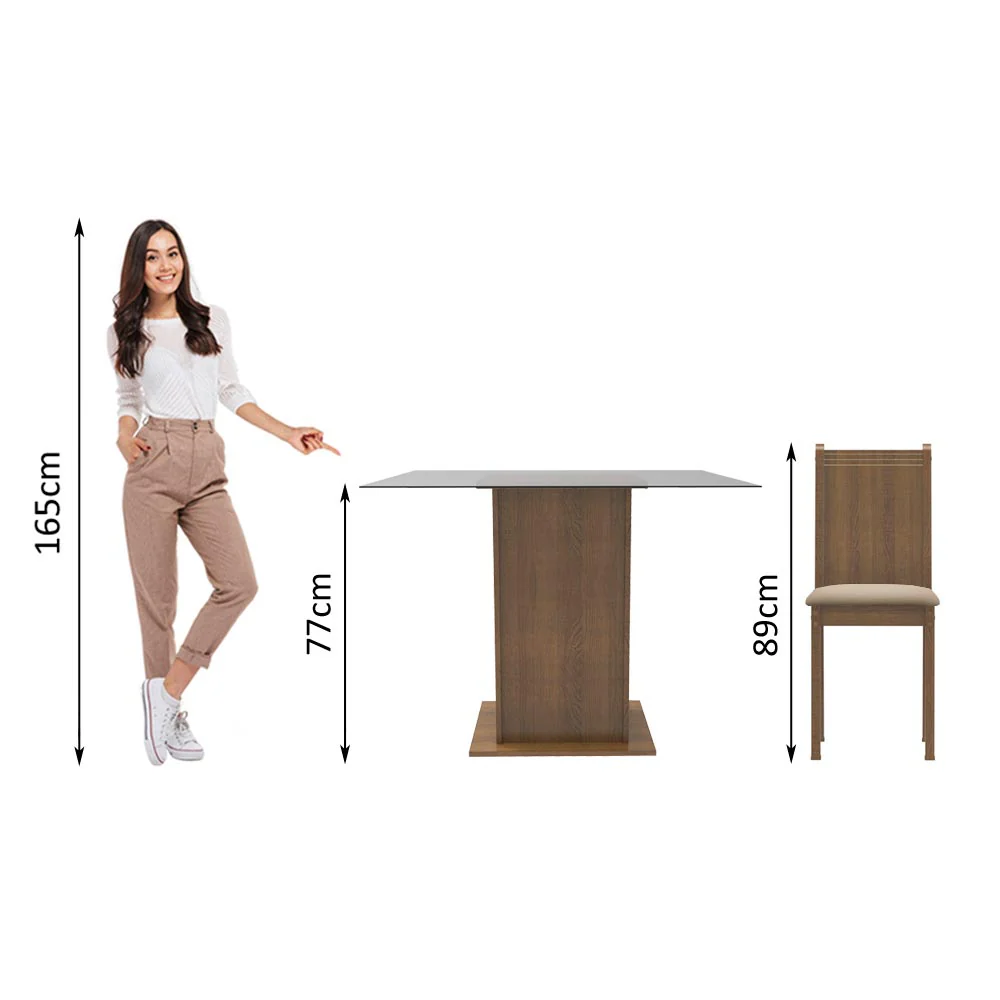 Conjunto Sala de Jantar Madesa Maya Mesa Tampo de Vidro com 4 Cadeiras Rustic/Sintético Bege - Image 9