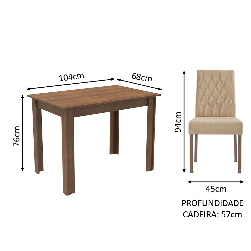 Conjunto Sala de Jantar Madesa Vivi Mesa Tampo de Madeira com 2 Cadeiras Rustic/Imperial - Image 3