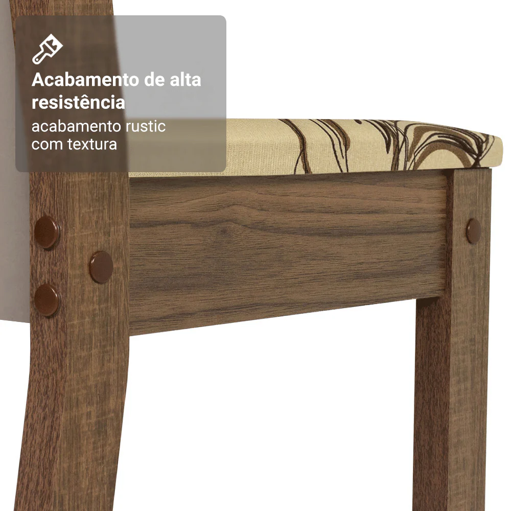 Conjunto Sala de Jantar Magnólia Mesa Tampo de Vidro 4 Cadeiras Rustic/Crema/Lírio Bege Madesa - Image 9