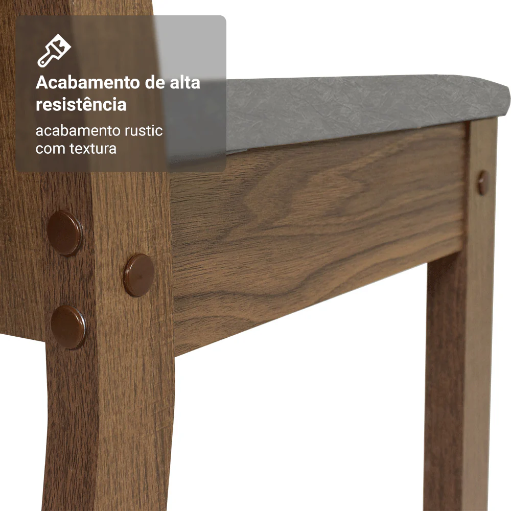 Conjunto Sala de Jantar Mesa Tampo de Madeira 4 Cadeiras Rustic/Cinza/Silver Samara Madesa - Image 9