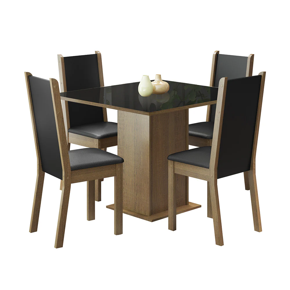 Conjunto Sala de Jantar Moscou Plus Madesa Mesa Tampo de Vidro com 4 Cadeiras Rustic/Preto - Image 2