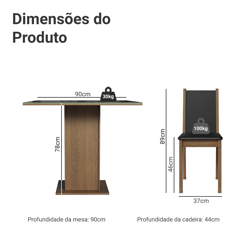 Conjunto Sala de Jantar Moscou Plus Madesa Mesa Tampo de Vidro com 4 Cadeiras Rustic/Preto - Image 3