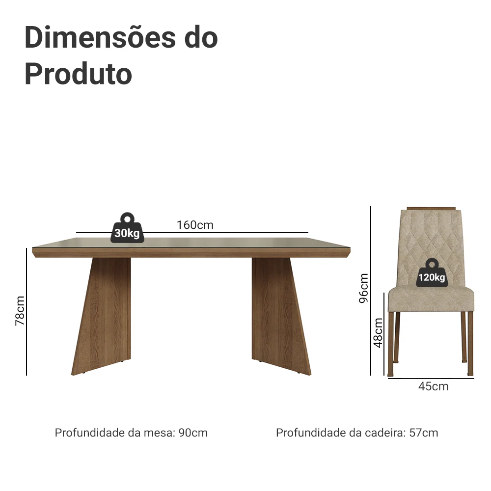Conjunto Sala de Jantar Tampo com Vidro 6 Cadeiras Rustic/Cinza/Imperial Pienza Madesa - Image 3