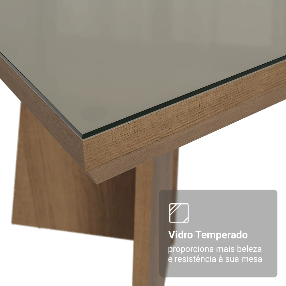 Conjunto Sala de Jantar Tampo com Vidro 6 Cadeiras Rustic/Cinza/Imperial Pienza Madesa - Image 7