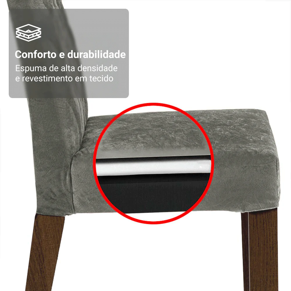 Conjunto Sala de Jantar Tampo com Vidro 6 Cadeiras Rustic/Preto/Silver Pienza Madesa - Image 8