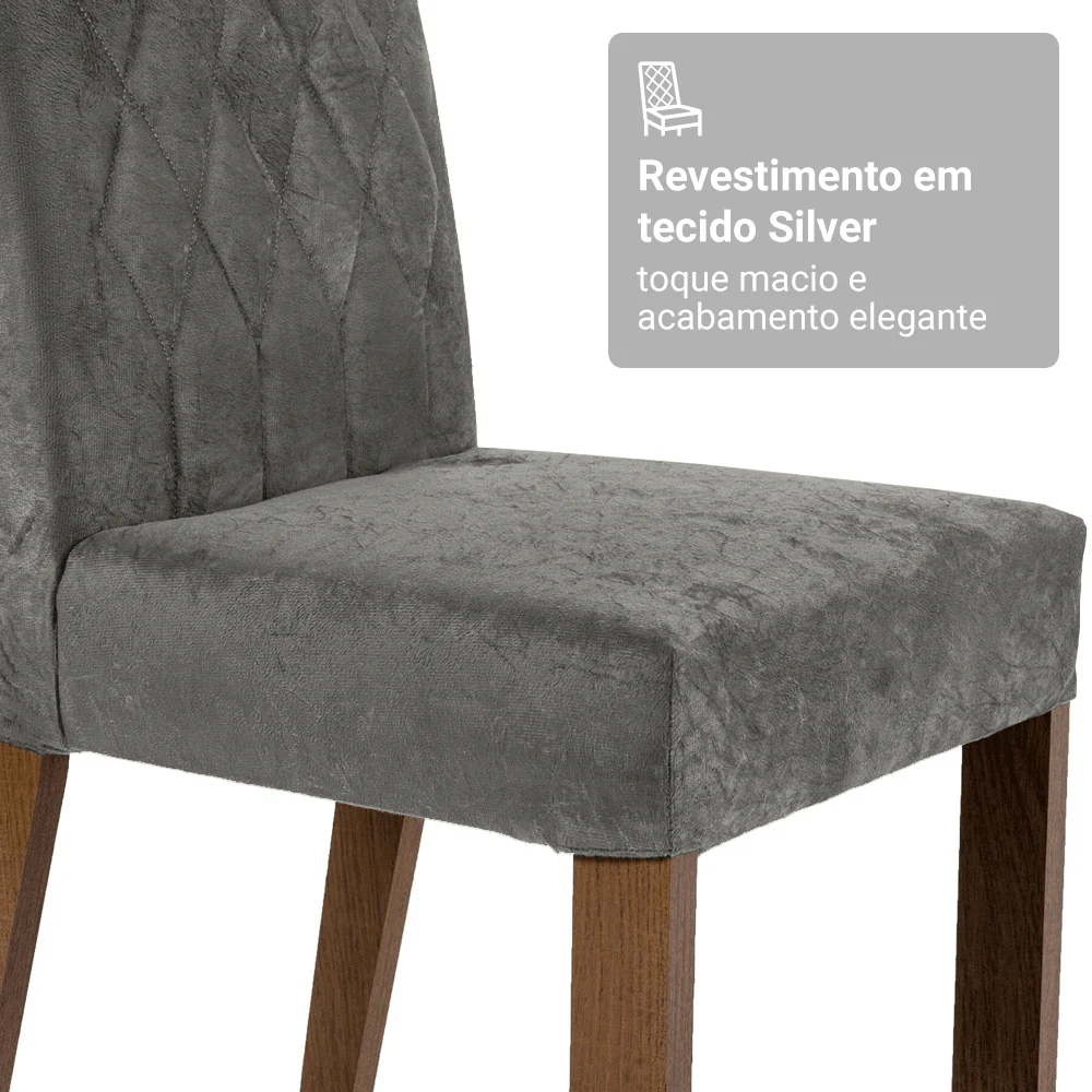 Conjunto Sala de Jantar Tampo com Vidro 6 Cadeiras Rustic/Preto/Silver Pienza Madesa - Image 9