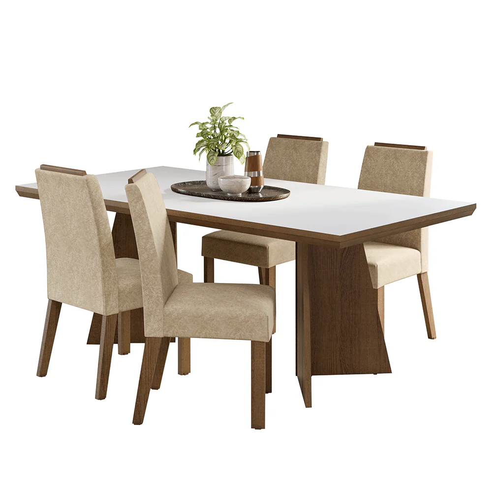 Conjunto Sala de Jantar Tampo de Madeira 4 Cadeiras Rustic/Branco/Imperial Arles Madesa - Image 2