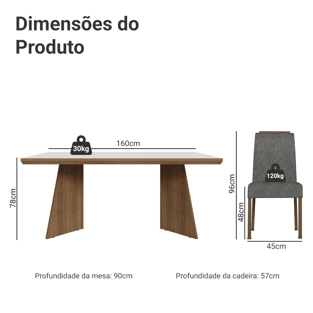 Conjunto Sala de Jantar Tampo de Madeira 4 Cadeiras Rustic/Branco/Silver Arles Madesa - Image 3