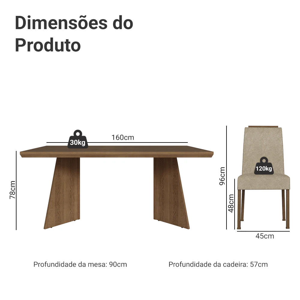 Conjunto Sala de Jantar Tampo de Madeira 4 Cadeiras Rustic/Imperial Arles Madesa - Image 3