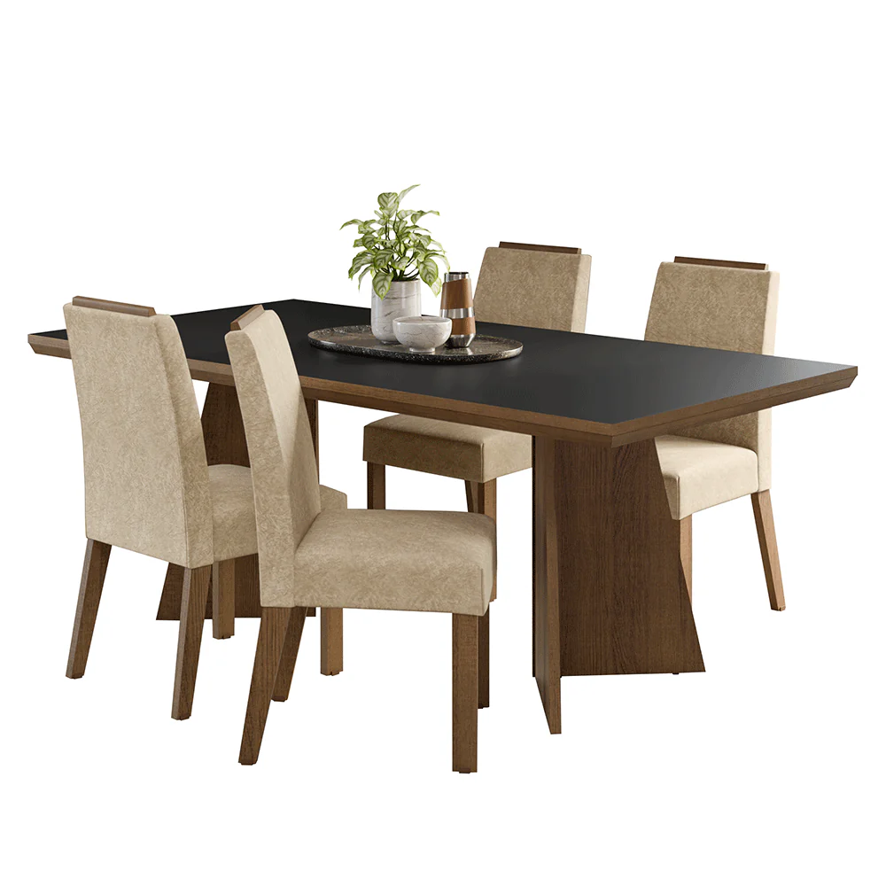 Conjunto Sala de Jantar Tampo de Madeira 4 Cadeiras Rustic/Preto/Imperial Arles Madesa - Image 2