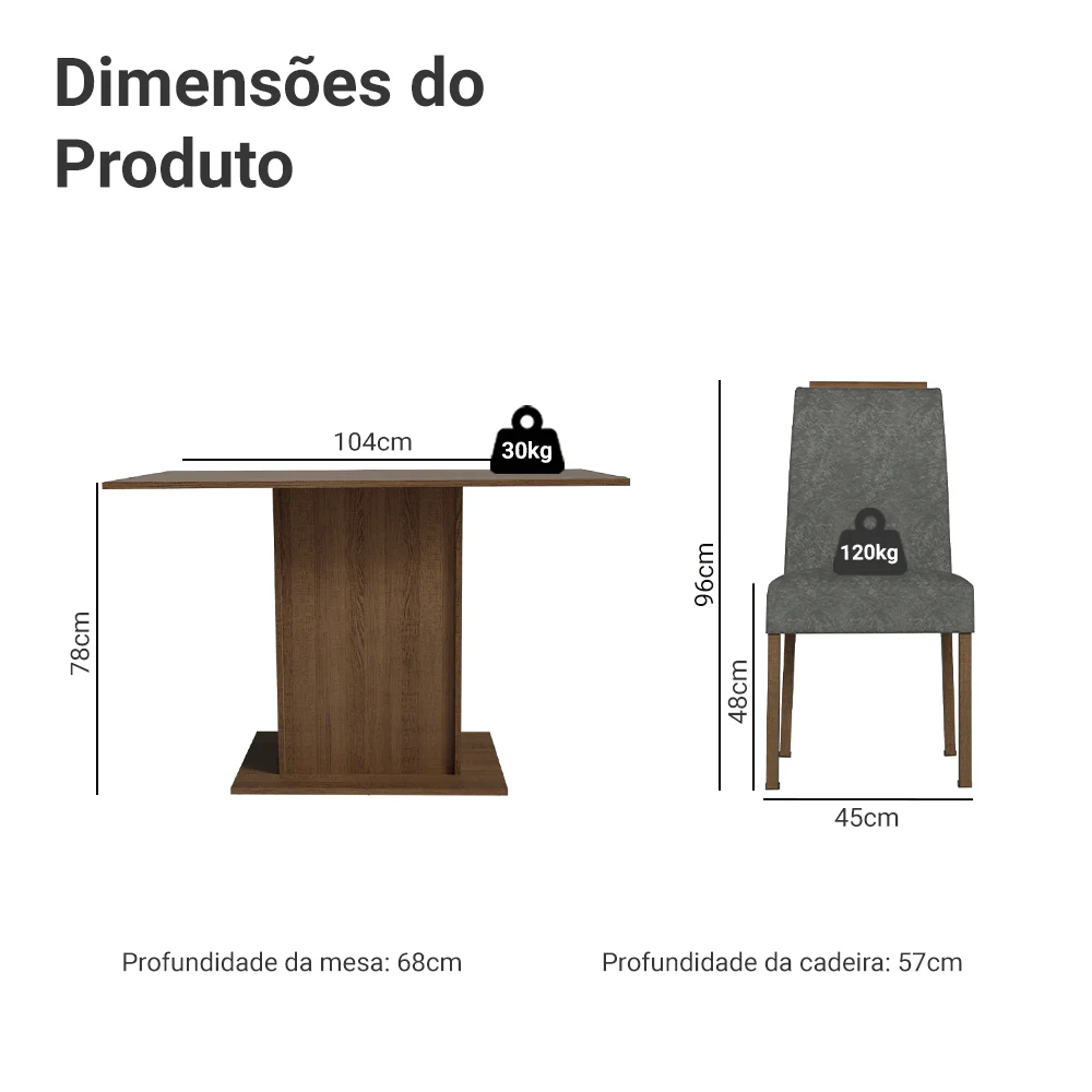 Conjunto Sala de Jantar Tampo de Madeira 4 Cadeiras Rustic/Silver Acácia Madesa - Image 3