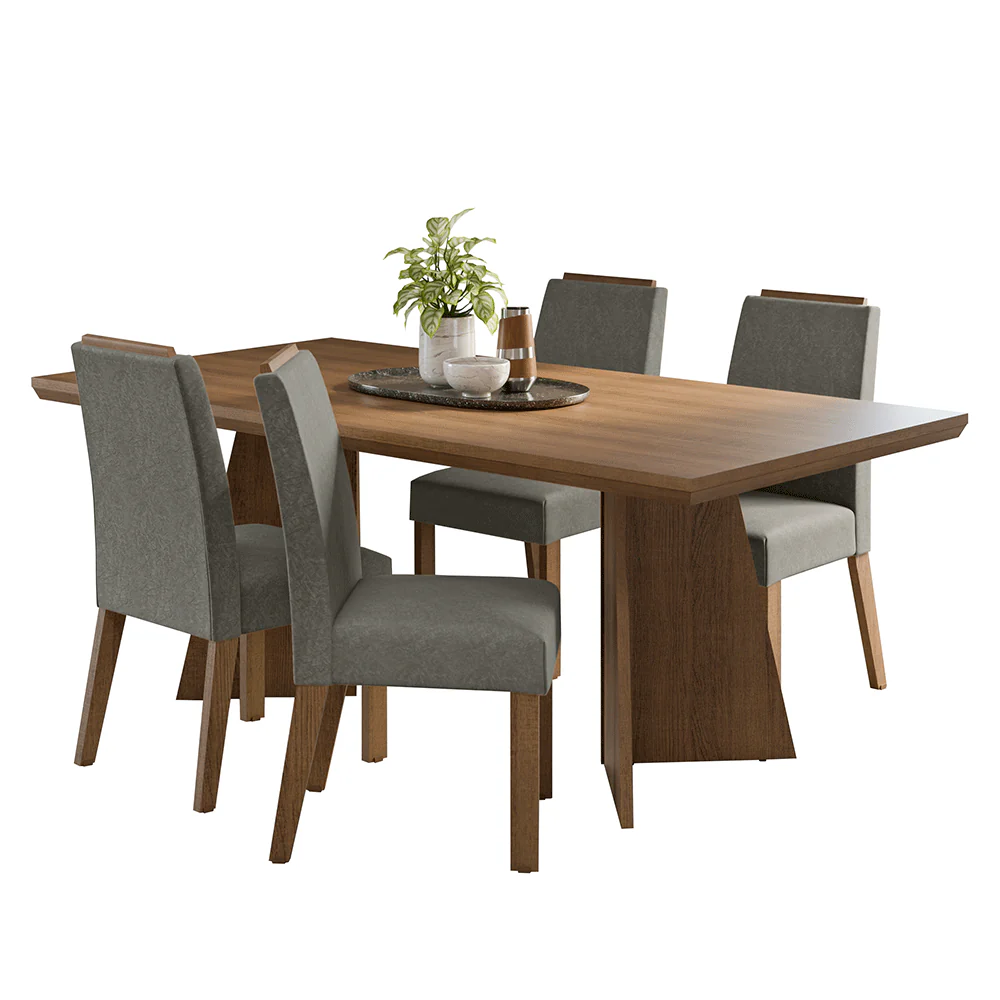 Conjunto Sala de Jantar Tampo de Madeira 4 Cadeiras Rustic/Silver Arles Madesa - Image 2