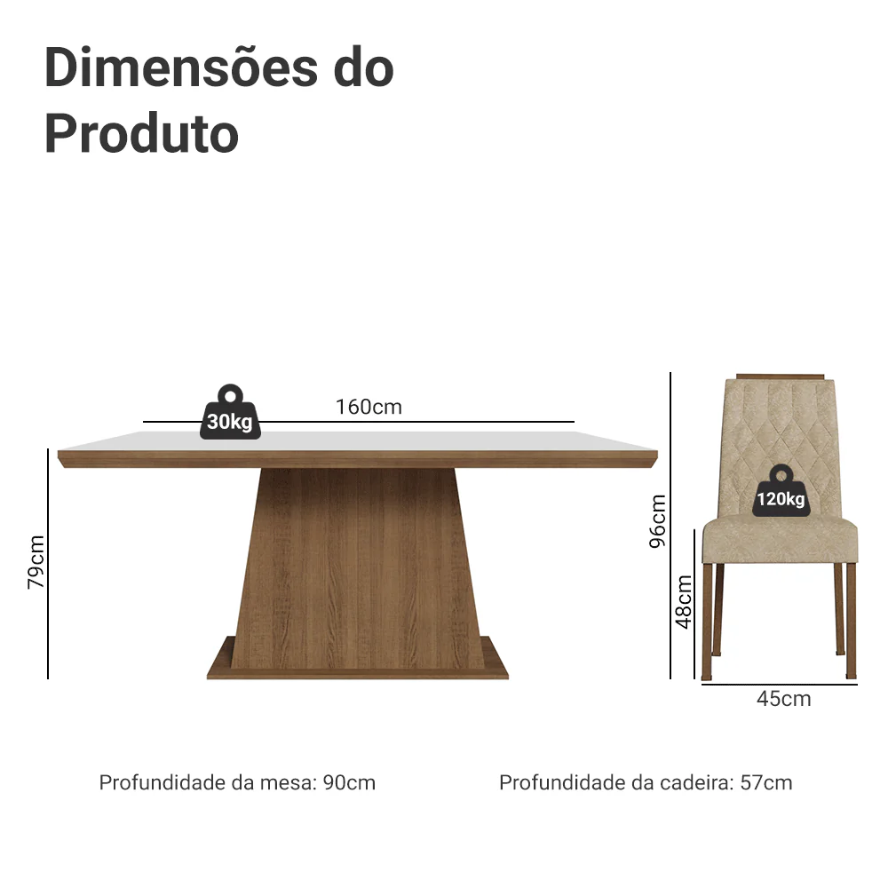 Conjunto Sala de Jantar Tampo de Madeira 6 Cadeiras Rustic/Branco/Imperial Assis Madesa - Image 3