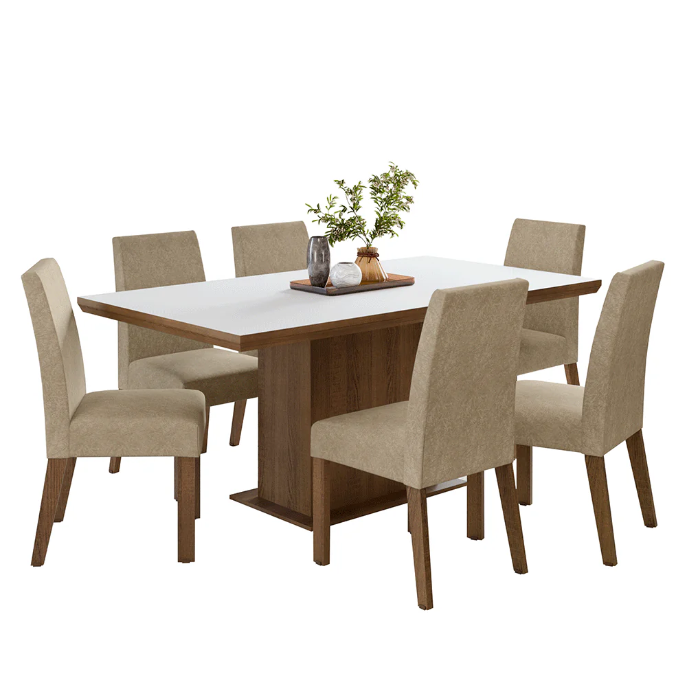 Conjunto Sala de Jantar Tampo de Madeira 6 Cadeiras Rustic/Branco/Imperial Grasse Madesa - Image 2