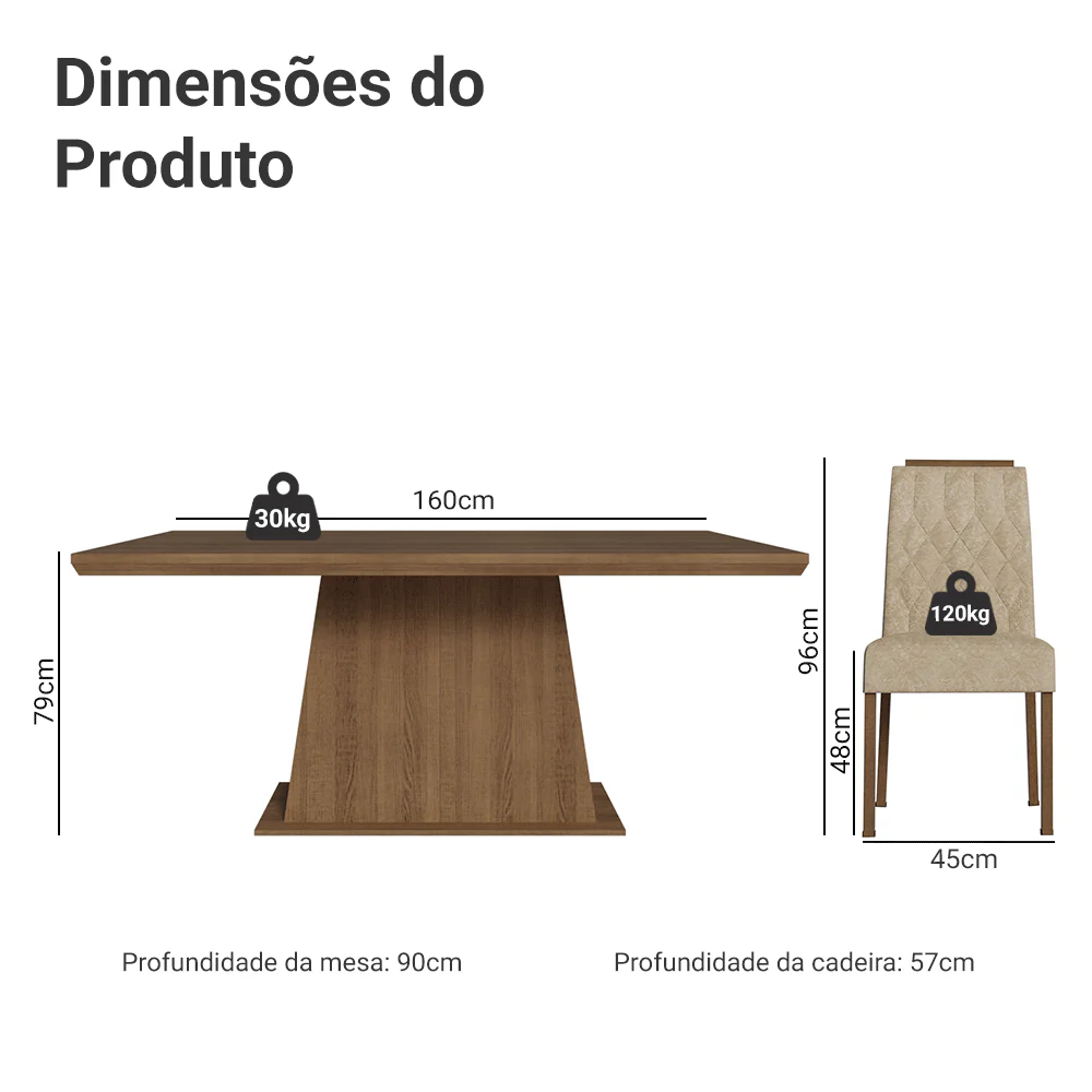 Conjunto Sala de Jantar Tampo de Madeira 6 Cadeiras Rustic/Imperial Assis Madesa - Image 3